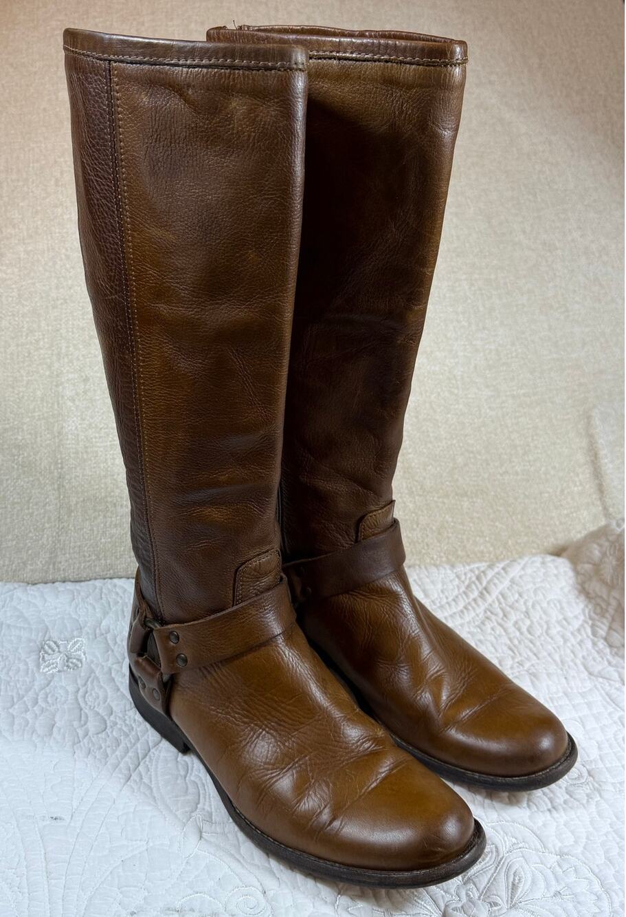 Frye Women's Brown 8.5R Back Zip Leather Riding Boots Classic Equestrian Tall